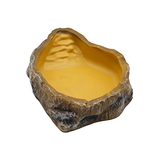 Reptile Water Dish,Resin Reptile Rock Food Feeder Bowl, Water and Food Bowl,Terrarium Decor for Leopard Gecko, Lizard,Spider,Turtle,Scorpion, Chameleon,Hermit Crabs (M, Yellow) - color: Yellow, size: M