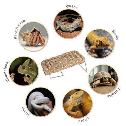 Bearded Dragon Hammock Reptile Tank Accessories Decor Basking Platform Metal Legs Bed Habitat for Lizard Leopard Gecko Snake Hermit Crab and Frog (Rectangle) - style: Rectangle