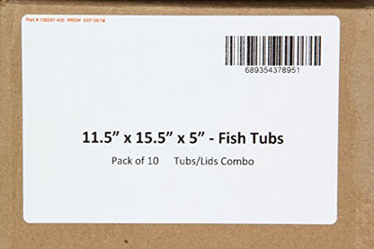 Fish Tubs/Food Storage Bins 25lb 11.5" x 15.5" x 5", Pack of 10 Deep Bases with Lids - size: 11.5 x 15.5 x 5 Inch (Pack of 10)