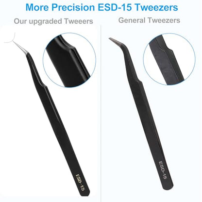 YHYZ High Precision Tweezers Set (3PCS), Anti-Static Stainless Steel Precise Tweezers (Fine, Curved, Flat), Perfect for Craft, Electronic, Soldering, Model, Hobby, Jewelry Making, Laboratory - style: 3pcs, Version 2
