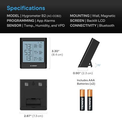 AC Infinity Temperature Humidity VPD Smart Hygrometer B2 with LCD Display & Bluetooth App Monitor, Climate Gauge Thermometer for Basements, Guitar Rooms, Grow Tents and Greenhouses - style: Integrated Sensor