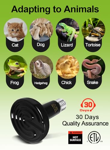 75W Ceramic Infrared Emitter - No Light Reptiles Heater, for Bearded Dragons, Lizards, Turtles, Snakes, Amphibians & Chickens - ETL Certified Heat Lamp Bulbs(2 Pack)