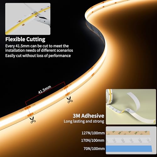 PAUTIX COB LED Strip Light 24ft/7.5m 3000K Warm White 3780LEDs,High Lumen CRI90+ Super Bright,Lead-free Material DC24V Flexible LED Tape for Home&Office DIY Lighting Project(Power Supply Not Included) - size: 3000K/24ft