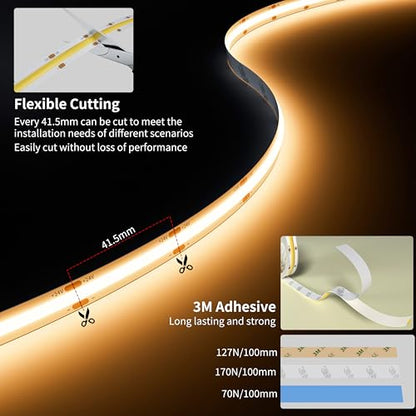 PAUTIX COB LED Strip Light 32.8ft/10m 5040LEDs Warm White 3000K,High Lumen Flexible CRI90+ LED Tape Super Bright DC24V,for Cabinet Home DIY Lighting Projects(Power Supply & Controller Not Included) - size: 3000K/32.8ft