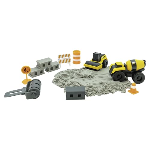CAT Construction Toys, Dig N' Build Concrete Playset with 10 Oz of Compound, 2 Little Machine Vehicles, Ages 3+ - style: Concrete