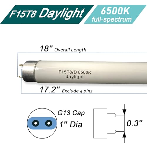 Flyercatch 18'' Full Spectrum Daylight 15Watt Aquarium and Plant Light Bulb,Bright White 6500k Fish Tank Fluorescent Tube, Ra83+ High Color Rendering Index