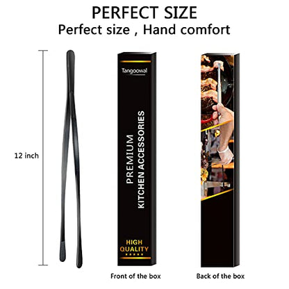 12-Inch Professional Kitchen & Cooking Tweezers Tongs - Stainless Steel Long Tweezer Tongs - Black Coated - BBQ,Plating,Multi-use - color: Black