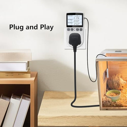 KT3100BL Digital Temperature Controller Outlet Socket VA LCD Display Plug in Thermostat 15A 120V Output with Blue Backlight 3m Temperature Sensor - style: KT3100BL Blue backlight