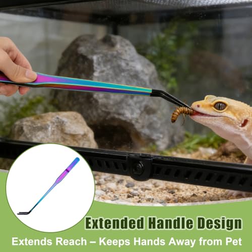 2PCS Stainless Steel Feeding Tongs, Long Handle Straight & Curved Tweezers with Soft Silicone Tips for Reptile Gecko Aquarium Plant Terrarium - color: Silver And Black Vinyl Tip