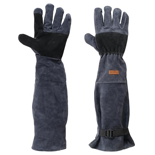 Small Animal Care Gloves - 23.6 inch Leather Reinforced Gloves, Adjustable Straps Suitable for Grabbing Cat Reptile Puppy Bird Poultry or Gardening Welding (Grasping Small Animals)