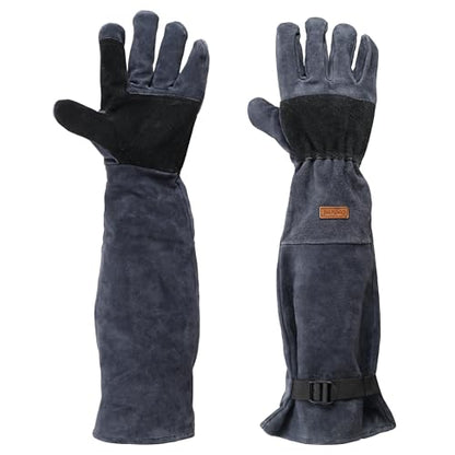 Small Animal Care Gloves - 23.6 inch Leather Reinforced Gloves, Adjustable Straps Suitable for Grabbing Cat Reptile Puppy Bird Poultry or Gardening Welding (Grasping Small Animals)