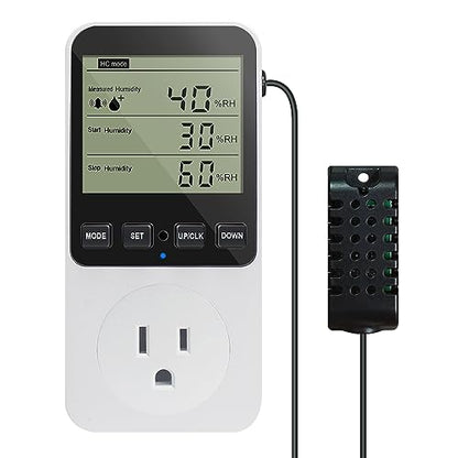 KETOTEK Humidity Controller Outlet Plug with Sensor, Digital Humidistat Switch 120V with Alarm for Greenhouse Mushroom Humidifier Dehumidifier