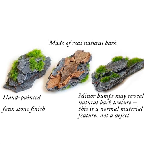 Miniature Moss Stones for Terrarium - Tree Bark Diorama Rocks for Miniature Terrain Display - Lightweight Reptile Habitat Decor - NOT for Aquarium Underwater Use - 24 Pcs Flocking-Covered (1-2 inch) - style: 24P Flocking Slate Rocks (Wooden)