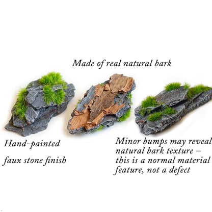 Miniature Moss Stones for Terrarium - Tree Bark Diorama Rocks for Miniature Terrain Display - Lightweight Reptile Habitat Decor - NOT for Aquarium Underwater Use - 24 Pcs Flocking-Covered (1-2 inch) - style: 24P Flocking Slate Rocks (Wooden)