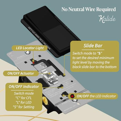 TOPGREENER Kalide Dimmer Light Switch, LED Dimmer Switch, Full Range Dimming, Single Pole/3-Way, 120VAC, 60Hz, 300W LED/CFL, Neutral Wire Not Required, Wall Plate Included, Black - color: black