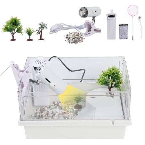 Turtle Tank Acrylic Habitat Kit with Basking Platform,Adjustable Lamp & Filter,Bottom Drain Tank for Turtles, Crayfish, Crab, Aquatic Tortoise Enclosure Starter Aquarium, Pet Turtle Reptile Habitat
