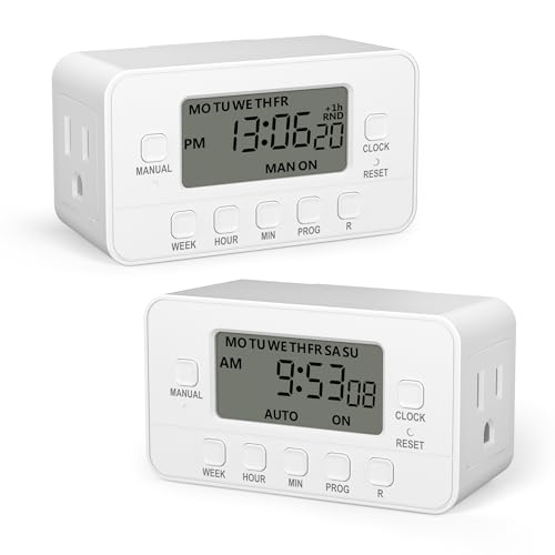 BN-LINK 7-Day Heavy Duty Digital Timer with Dual Outlet, LCD Display, 3-Prong Programmable Design, for Lights, Fans, Coffee Machine, Home, Office, Indoor Use, 125V 15A 1875W, 2 Pack - color: 7 Day,2 Outlet, 2-pack