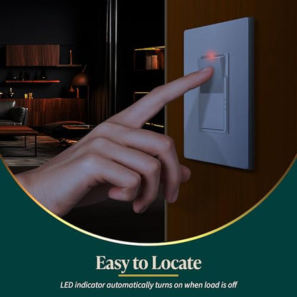 TOPGREENER Kalide Dimmer Paddle Light Switch, LED Slide Dimmer Switch, Full Range Dimming, Single Pole/3-Way, Dimmable 300W LED/CFL Lights, Neutral Wire Not Required, Wall Plate Included, White,1 Pack - color: White, size: Single Pole & 3 Way