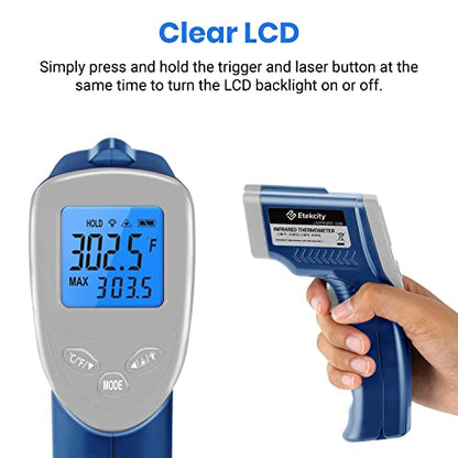 Etekcity Infrared Thermometer Laser Temperature Gun 1080, -58°F~ 1130°F for Meat Food Candy Pizza Oven, Heat Gun for Cooking, Kitchen, Fridge, Reptile, BBQ, HAVC, Adjustable Emissivity & Max Measure - color: Arctic Blue, style: Advanced