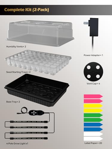 GLOWRIUM Seed Starter Tray with Full Spectrum Grow Light,54-Cell *2 Pack Seed Starter Kit with Humidity Dome,6-Setting Auto Timer,Adjustable Brightness for Indoor Plant (2-Pack) - style: 2-Pack