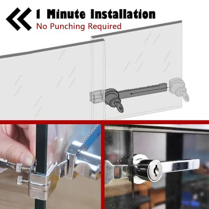 Sliding Glass Door Ratchet Lock with Chrome Finish,Glass Display Case Lock,Keyed Alike Showcase Display (2)