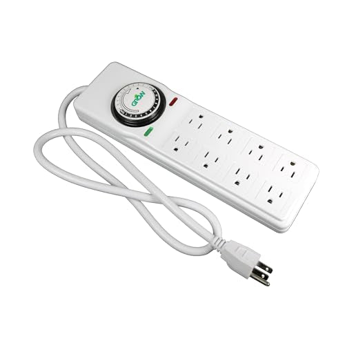 Grow1 8 Outlet Power Strip with Timer & Surge Protector (4 Outlets Always on, 4 Outlets Timed) Great for Aquarium Surge Protector, Reptile Light Timer & Hydroponics Power Strip