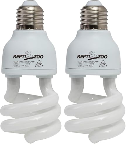 REPTI ZOO 15 W UVA UVB 5.0 Reptile Lights Energy Saving Reptile Heat Lamp UVB Bulb Spiral Compact Bulb Fit for Rainforest Type Reptile/Snake/Lizard/Insect/Turtle/Tortoise (Pack of 2) - size: 1 Count (Pack of 2)