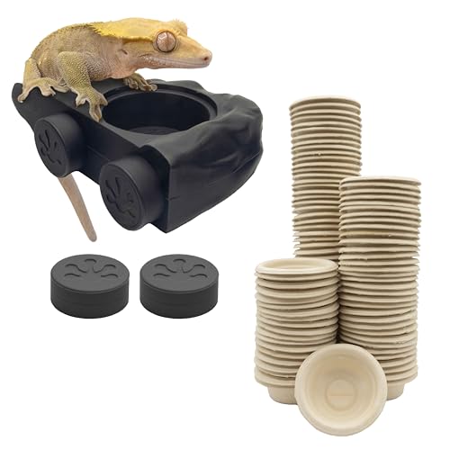 Pangea Black Silicone Gecko Feeding Ledge & 100 .5oz Small Paper Food & Water Cups Bundle