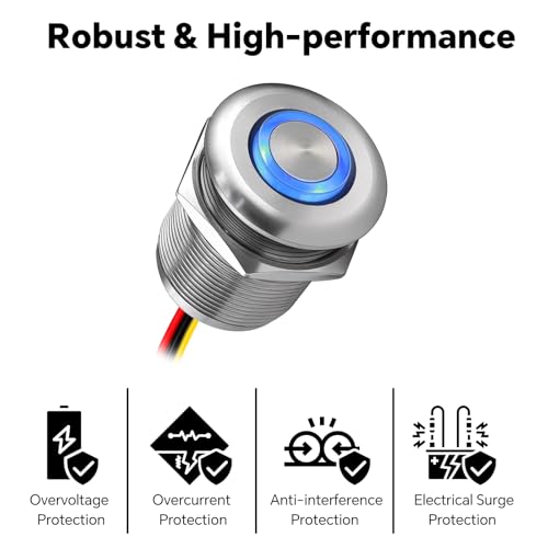12 Volt Light Dimmer RV Boat High-Side PWM Dimming Switch, 7/8" Mounting Hole w/Blue Backlight for LED Strip Light 12V LED Halogen Incandescent, All-Aluminum Shell, Rated 6A (Sliver) - color: Sliver