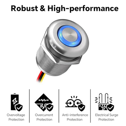12 Volt Light Dimmer RV Boat High-Side PWM Dimming Switch, 7/8" Mounting Hole w/Blue Backlight for LED Strip Light 12V LED Halogen Incandescent, All-Aluminum Shell, Rated 6A (Sliver) - color: Sliver