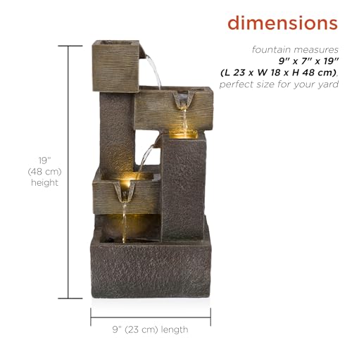 Alpine Corporation ZDQ110 19" Indoor/Outdoor Multi-Tier Water Fountain with LED Lights – Cascading Waterfall Feature for Gardens, Patios, Yards, and Home Décor, Gray - style: 19"H - Gray 5-Tier w/ LEDs