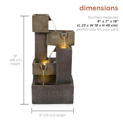 Alpine Corporation ZDQ110 19" Indoor/Outdoor Multi-Tier Water Fountain with LED Lights – Cascading Waterfall Feature for Gardens, Patios, Yards, and Home Décor, Gray - style: 19"H - Gray 5-Tier w/ LEDs