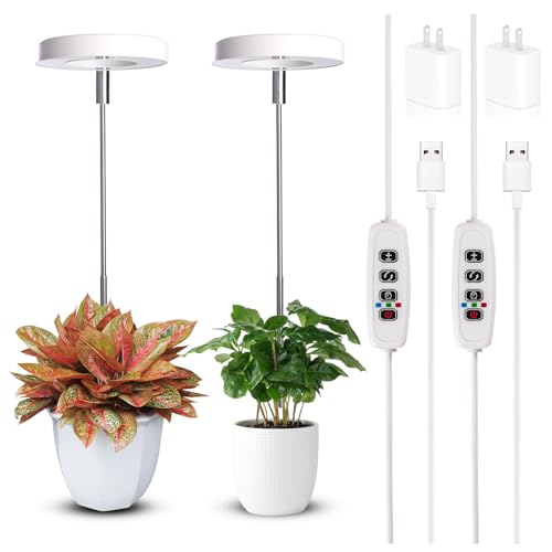 Grow Lights for Indoor Plants Small Potted - Full Spectrum, Auto 3/9/12H Timer, 10-Level Dimming & Adjustable Height - Compact Grow Light for Succulents, Herbs, Foliage in Home/Office (White,2PACKS) - color: White, size: 2-Pack