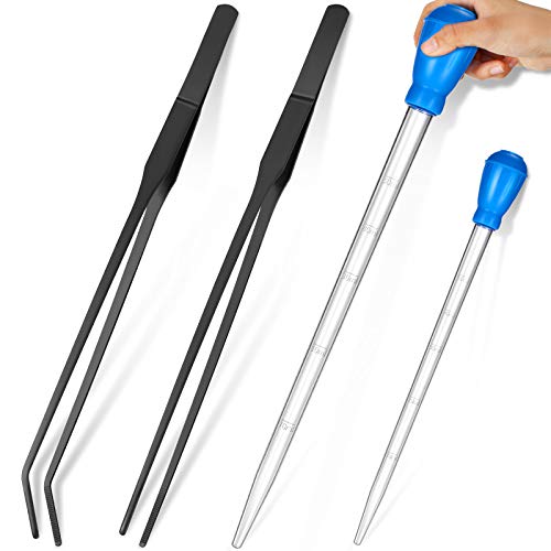 Weewooday 2 Pieces Aquarium Coral Feeder with 2 Pieces Stainless Steel Feeding Long Tweezers Syringe Spot Coral Feeder Reptile Feeding Tools for Aquatic Plant Reef Anemones Lionfish (Blue, Black) - color: Blue, Black