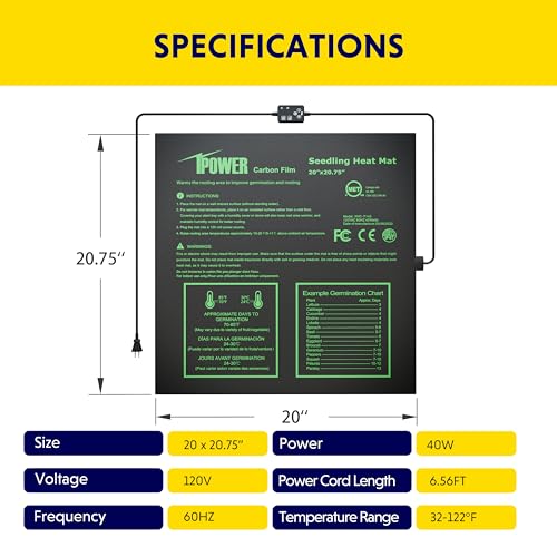 iPower 20"x20.75" Seedling Heat Mat with Built-in Temperature Controller, MET Certified Waterproof Plant Heating Pad, for Germination, Breeding, Brewing - size: 20" x 20.75", style: with Dual LED Thermostat