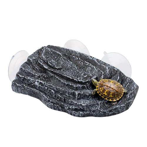 Basking Platform for Aquatic Turtles with 3 Suction Cups, Turtle Platform for Aquarium, Tortoise Resting Terrace, Basking Rocks for Bearded Dragons Frogs Newts (Artificial Rock) - color: Artificial Rock