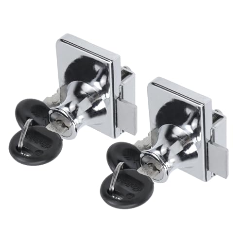 No Drill Showcase Lock for 0.2-0.3 inch Glass, Key Alike - Door to Board Mounting, 2 Sets Chrome Rectangular 1.89 x 1.38 Inch, Zinc Alloy Glass Lock for Display Cabinet or Jewelry Case - color: Chrome, size: 1.89 x 1.38 Inch, style: Key Alike - Door to Bo