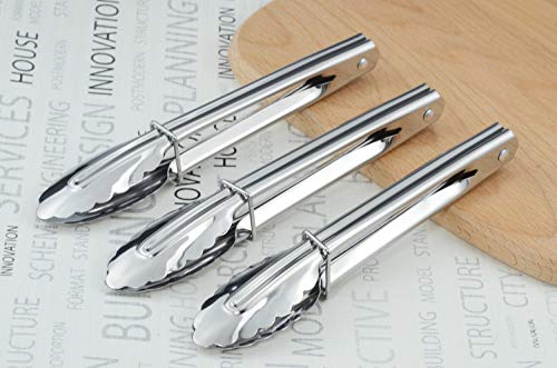 HINMAY Mini Stainless Steel Serving Tongs Small Tongs for Serving Food Cooking Salad Grilling (7-Inch 3 Pieces) - size: 7" 7" 7"