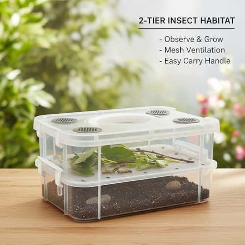 Cricket Container Mealworm Breeding Kit Transparent Critter Keeper Container with Automatic Waste Separation for Live Insects Like Dubia Roaches & Crickets Includes Cleaning Tools