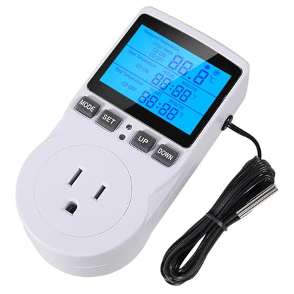 UMLIFE 1Pack Digital Temperature Controller Thermostat Timer - Reptile Thermostat Controller Day Night Timer 110V 15A Temperature Controlled Outlet Plug Heating Cooling Control with Sensor - style: 1PCS
