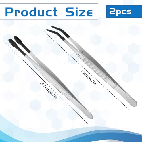Rubber Tipped Tweezers, 2 Pcs PVC Long Tweezers for Crafts Rubber Tipped Tweezer for Crafts Stamps Coin Beads Jewelry Hobby Tools (Long Bent Tip and Straight Flat Tip)