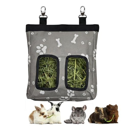 Guinea Pig Hay Feeder, Hanging Rabbit Hay Feeder Bag for Guinea Pigs Bunnies Chinchillas. Graybones - color: Graybones