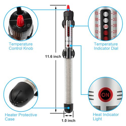 DaToo Aquarium Heater Fish Tank Heater Submersible 200 Watt, 1 Yr Warranty - size: 200Watt