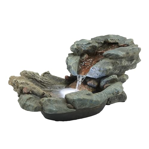 Alpine Corporation 20" Long Indoor/Outdoor River Rock Waterfall Tabletop Fountain with LED Lights - style: River Rock w/ LED's