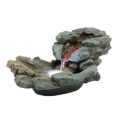 Alpine Corporation 20" Long Indoor/Outdoor River Rock Waterfall Tabletop Fountain with LED Lights - style: River Rock w/ LED's