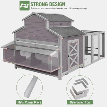 115’’ Large Chicken Coop with Run, Wooden Hen House with Nesting Boxes, Outdoor Poultry Cage with Waterproof Asphalt Roof for 8-10 Chickens, Chicken Tractor with Leakproof Pull-on Tray - size: 115.0"L x 50.0"W x 56.0"H