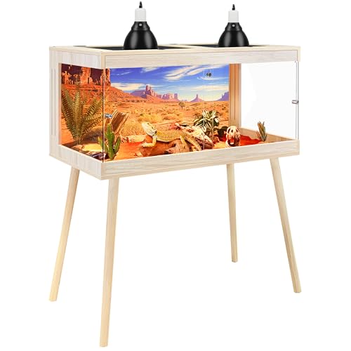ROYXEN Bearded Dragon Tank with Leg Stand,64 Gallon Tempered Glass Reptile Tank with Metal Mesh Top, 3-Side Clear Anti-Scratch Glass Lizard Tank,Snake Tank for Reptile Habitat (Oak,40" Length) - color: Oak, size: 64Gal,40x20x20inch