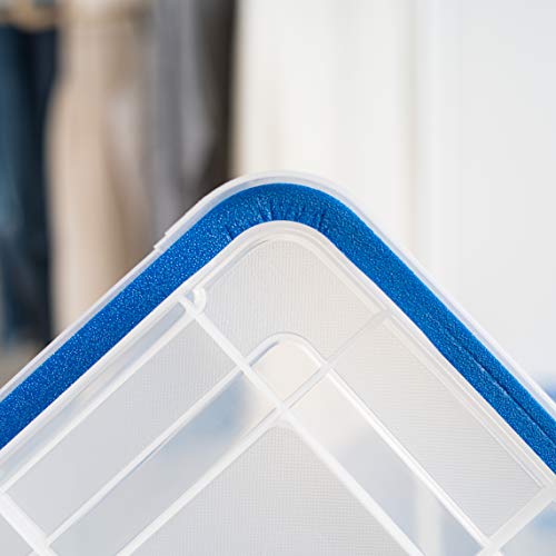 IRIS USA WeatherPro 27 & 44 Qt Storage Bins with Lids, 4 Pack, BPA-Free Plastic Gasket Box with Tight Latch and Seal, Stackable Nestable Tote Tub - Clear/Blue - size: 27 & 44 Qt. Combo