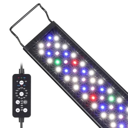 hygger 14W LED Aquarium Light, 12-18 Inch Fish Tank Light with Timer Auto On/Off, Sunrise Sunset Mode, Adjustable Brightness and Colors, Full Spectrum Light with Extendable Brackets for Freshwater - size: 12"- 18" (14W)
