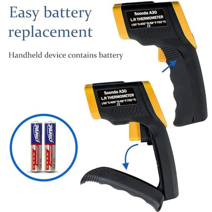Infrared Thermometer, Digital Laser Temperature Meter -37°F~932°F (-32°C~400°C) IR Temperature Gun (Not for Humans) Ideal for Cooking, Frying, Kitchen, Barbecue, Meat, Sugar, Freezer